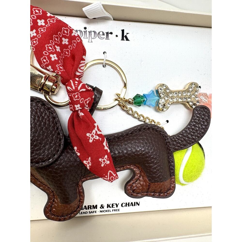 Piper K Dachshund Doxie Dog Bag Charm Tennis Ball Bandana Bone Keyring Keychain - Picture 8 of 13